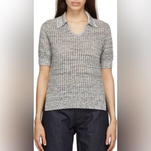 $395 Proenza Schouler Women's Gray Short Sleeve Silk Cotton Polo Sweater Size M